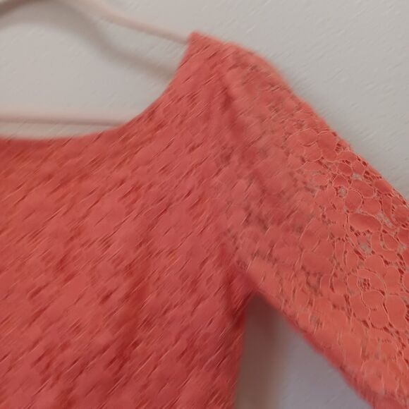Charming Charlie Mini Lace Dress Small 3/4 Sleeve Full Zip Orange - Picture 7 of 11